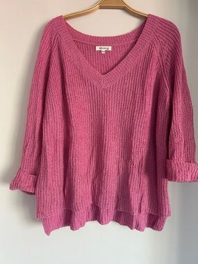 Miracle Pink V-Neck Oversized Knit Pullover Sweater